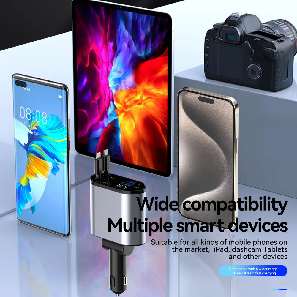 Firsting 120W 4 in 1 Car Charger USB Type C Adapter