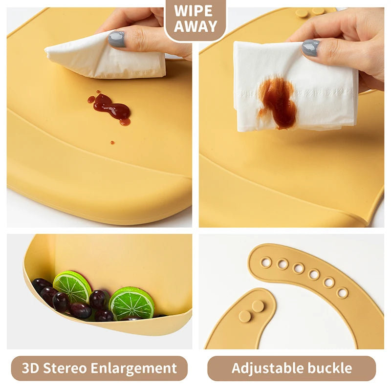 3pcs Waterproof Baby Bibs Soft Silicone Feeding Set