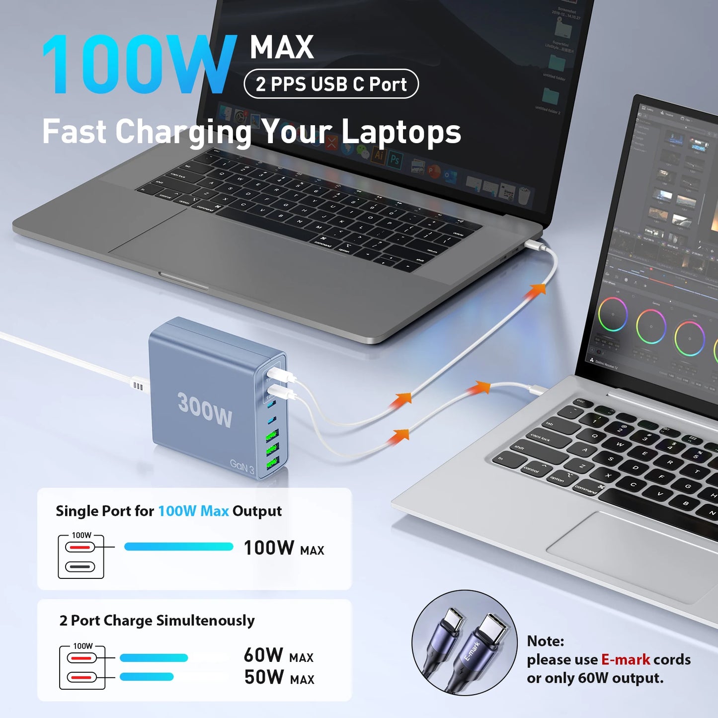 Iseyyox 7 Port USB C Charger 300W PPS PD Laptop Hub