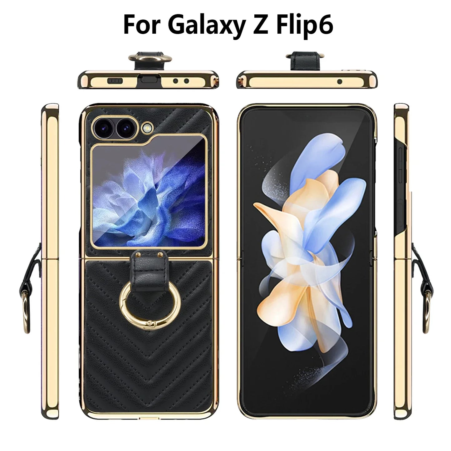 Samsung Galaxy Z Flip Ring Holder Kickstand Leather Case