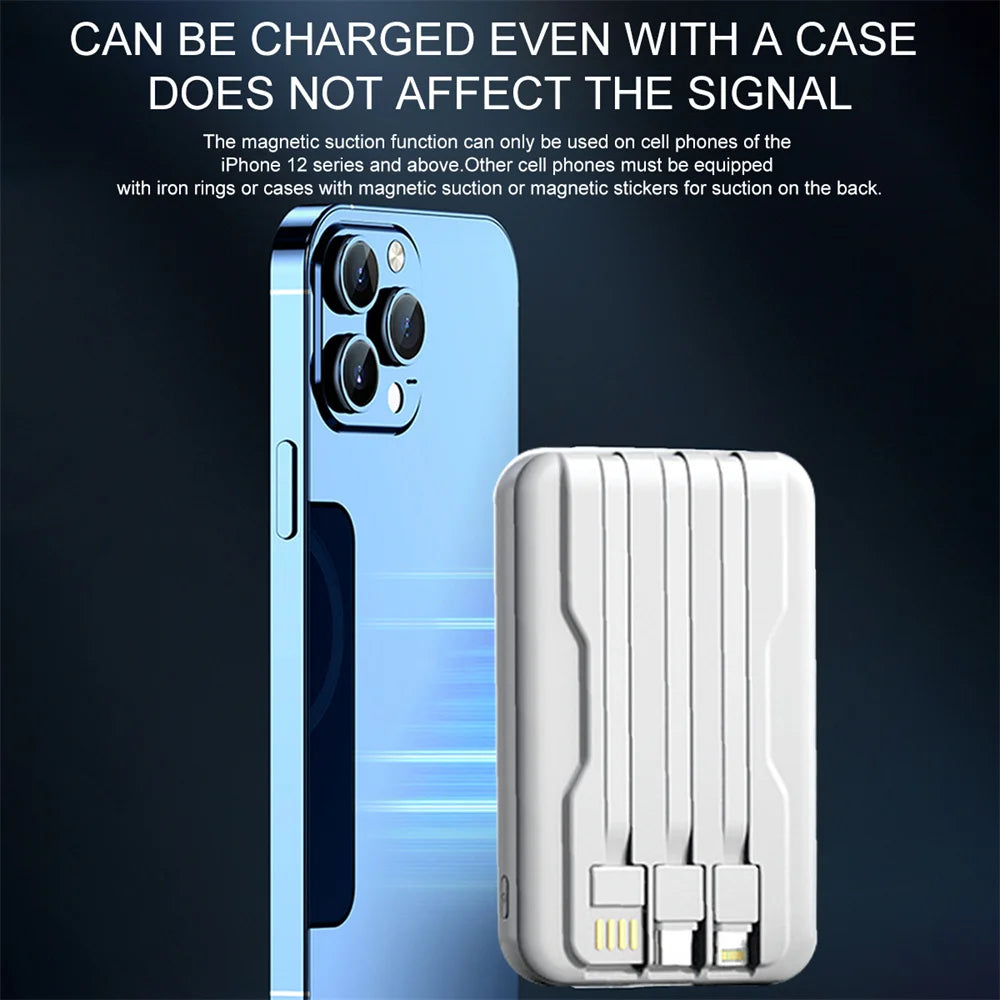 Magnetic Wireless 10000mAh Power Bank 15W Built In Cable