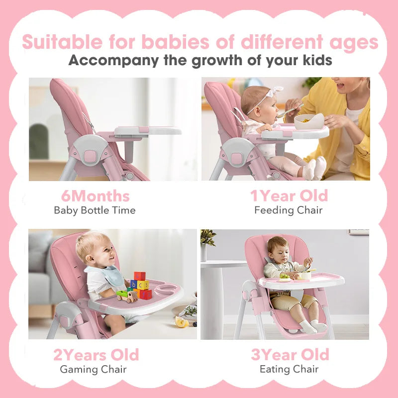 Sejoy Foldable Baby High Chair With Adjustable Backrest