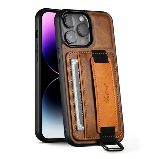 Casespace Luxury Wallet Wrist Strap Leather Case for iPhone