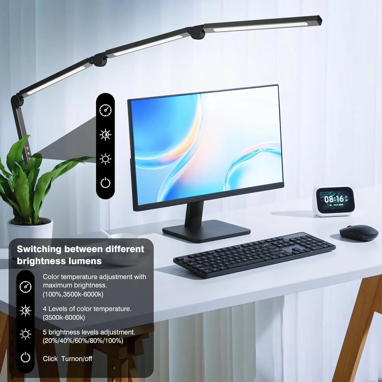 Aiopp LED Desk Lamp with Clip and Flexible Multi-Angle Design