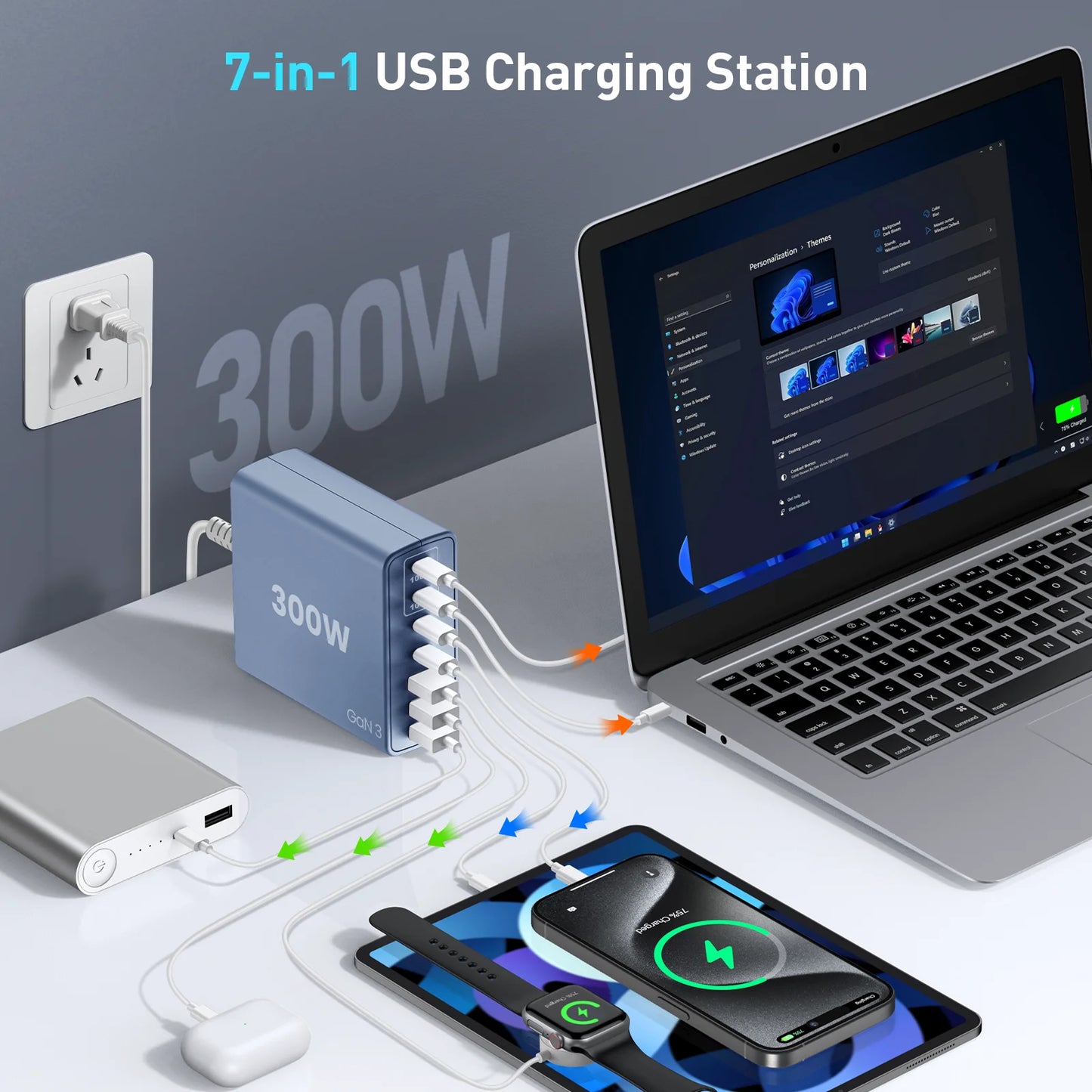 Iseyyox 7 Port USB C Charger 300W PPS PD Laptop Hub