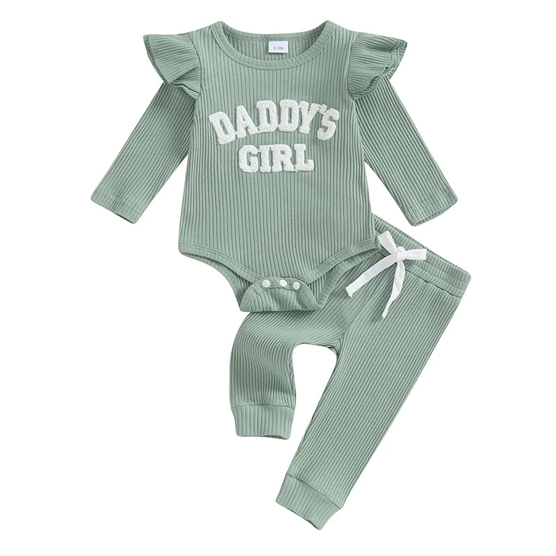 Lioraitiin Baby Girls Ribbed Knit Long Sleeve Romper Set