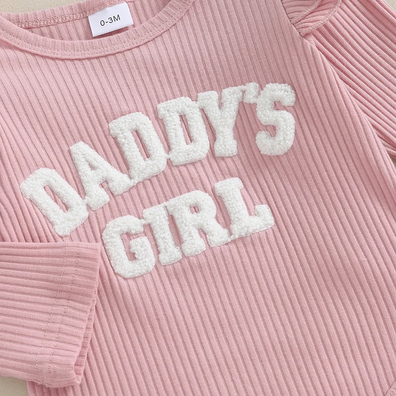 Lioraitiin Baby Girls Ribbed Knit Long Sleeve Romper Set