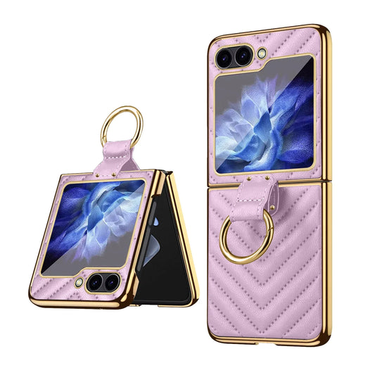 Samsung Galaxy Z Flip Ring Holder Kickstand Leather Case