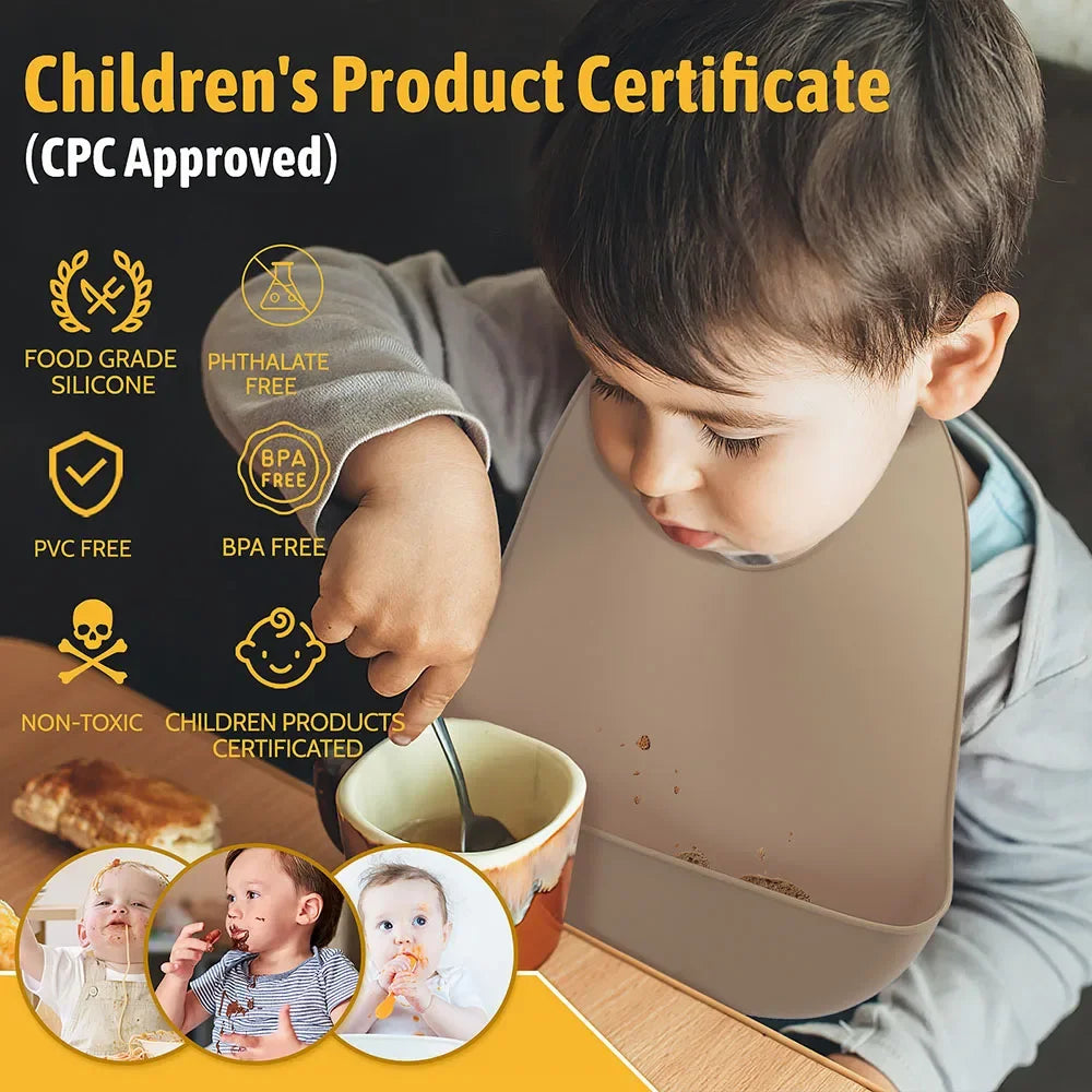 3pcs Waterproof Baby Bibs Soft Silicone Feeding Set