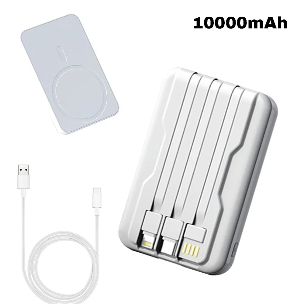 Magnetic Wireless 10000mAh Power Bank 15W Built In Cable