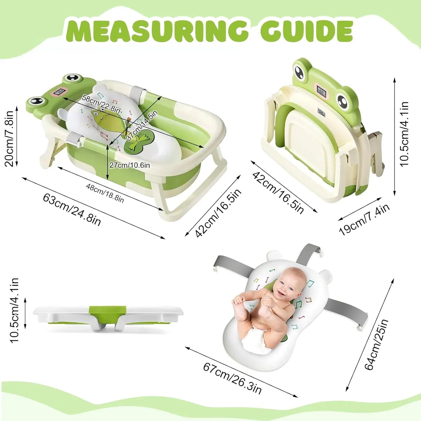 Baby Bath Tub with Bath Cushion and Thermometer