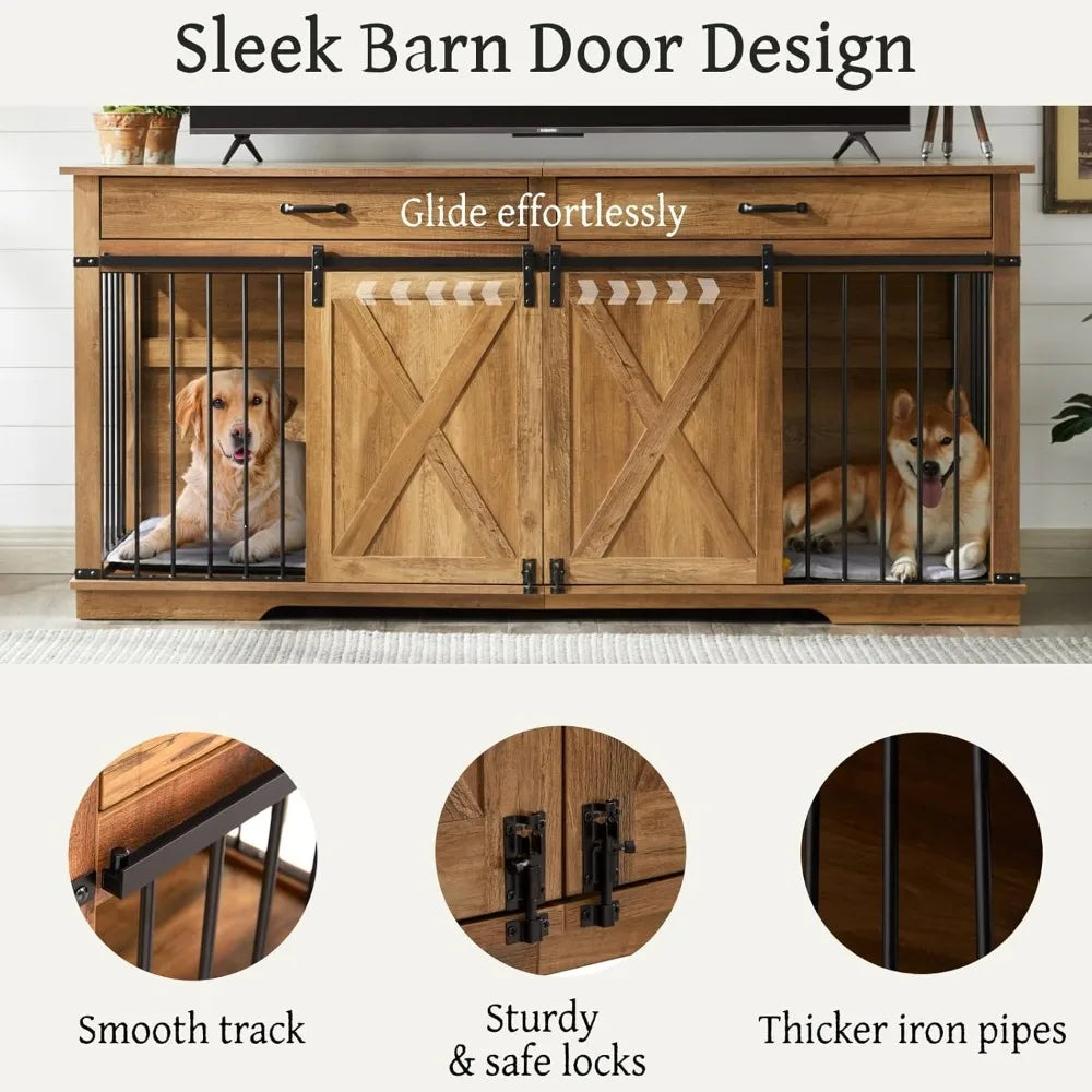 Double Dog Kennel Wooden Furniture Style Crate