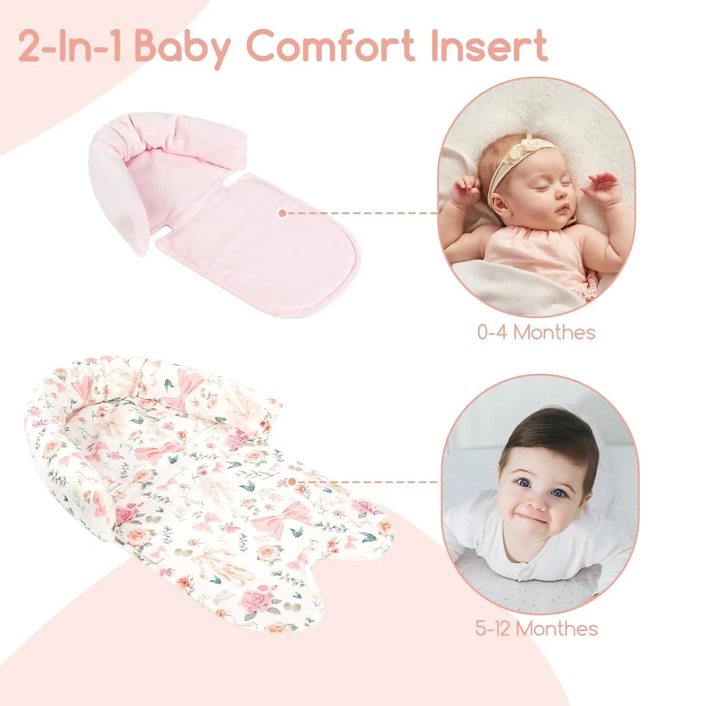 Infant Car Seat Head and Body Support Pillow With Straps