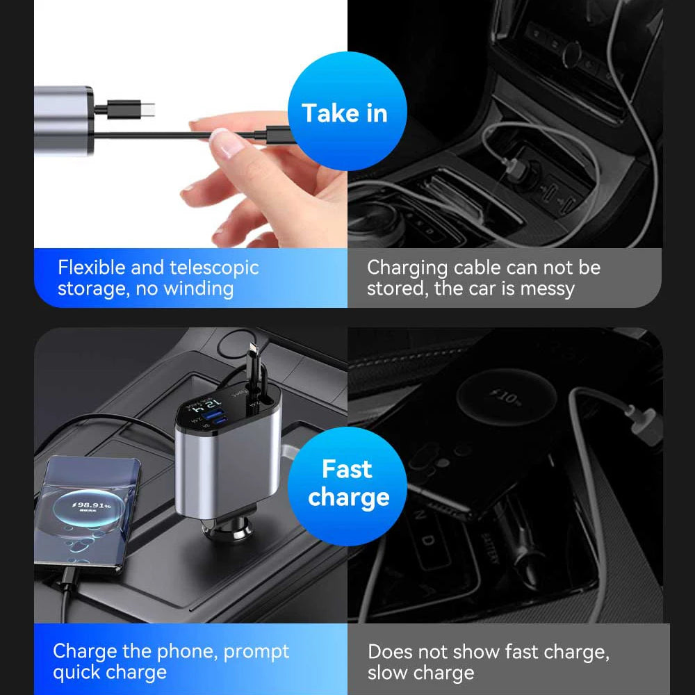 Firsting 120W 4 in 1 Car Charger USB Type C Adapter