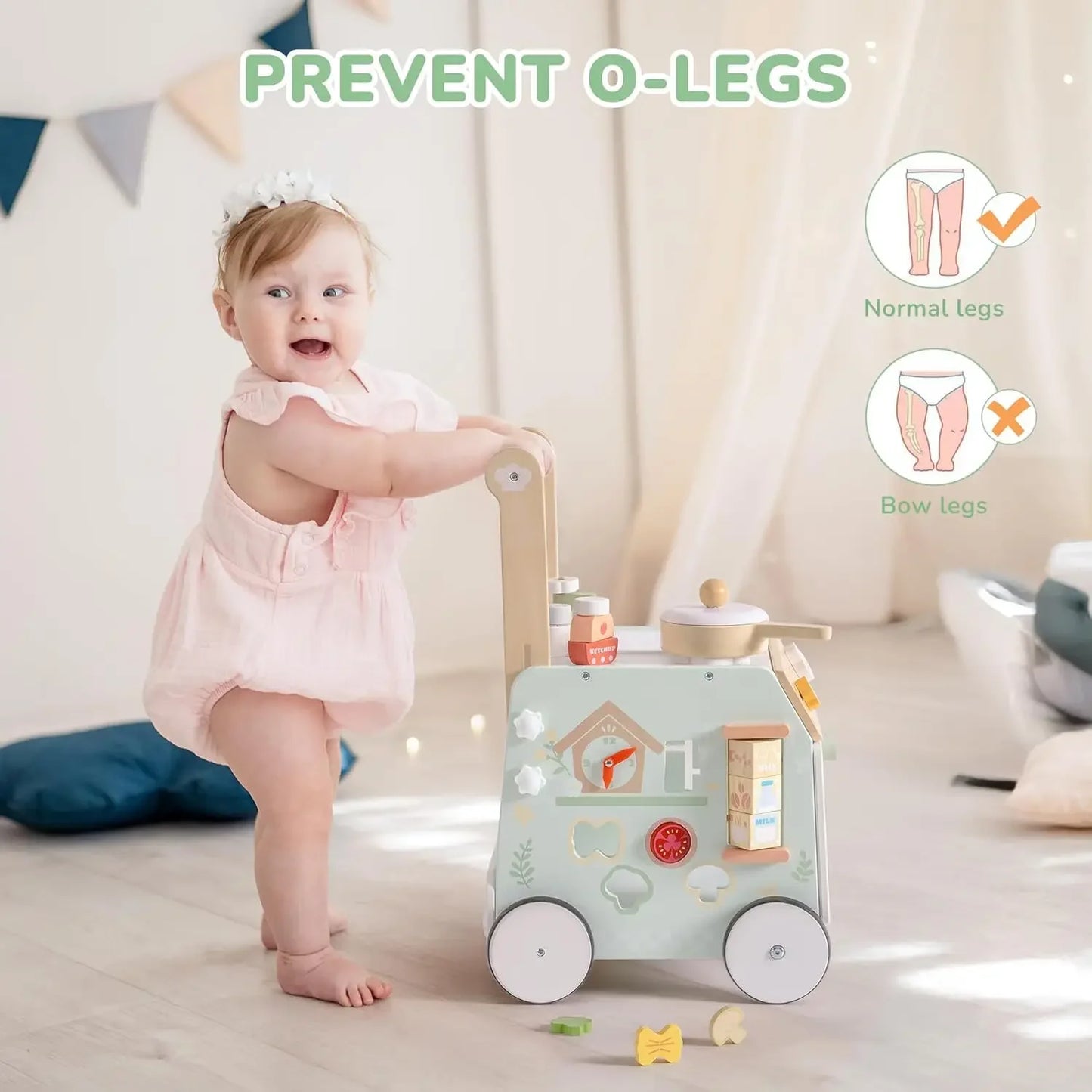 Robud Adjustable Height Wooden Baby Walker Push Toy Montessori Learning