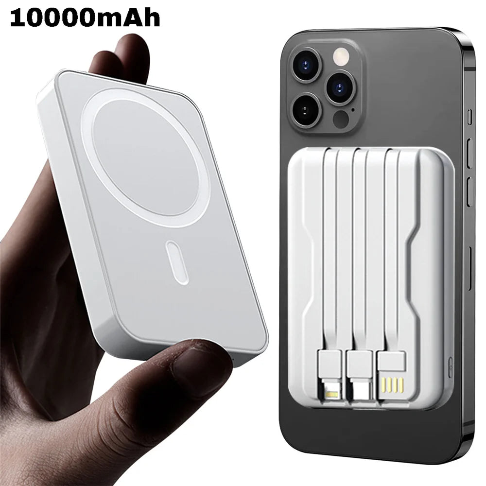 Magnetic Wireless 10000mAh Power Bank 15W Built In Cable