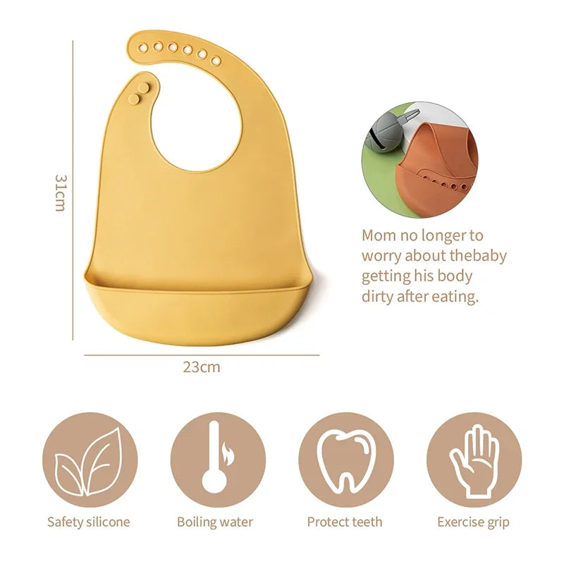 3pcs Waterproof Baby Bibs Soft Silicone Feeding Set