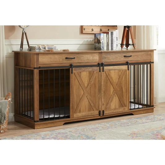 Double Dog Kennel Wooden Furniture Style Crate