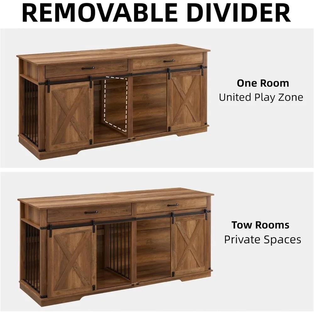 Double Dog Kennel Wooden Furniture Style Crate
