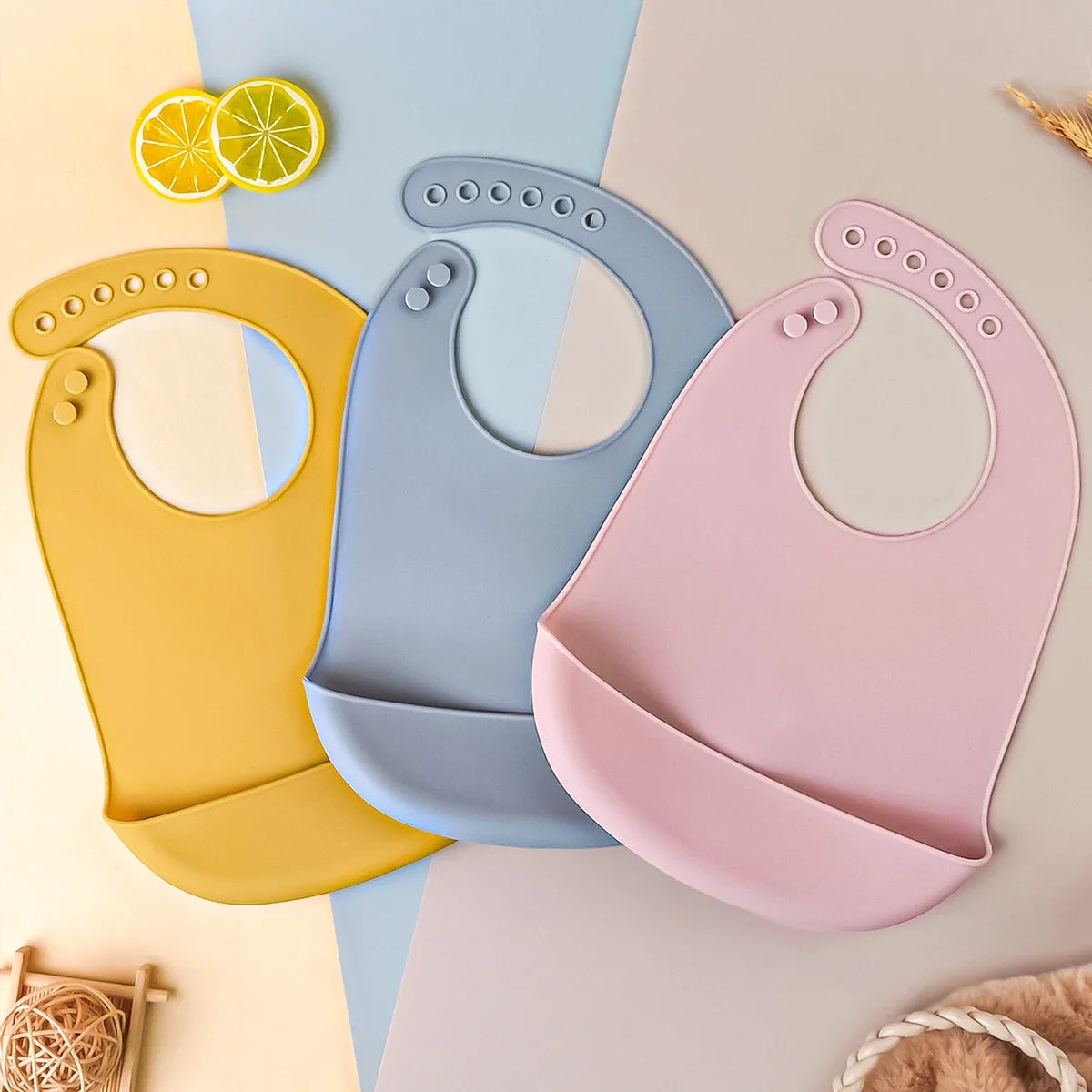 3pcs Waterproof Baby Bibs Soft Silicone Feeding Set