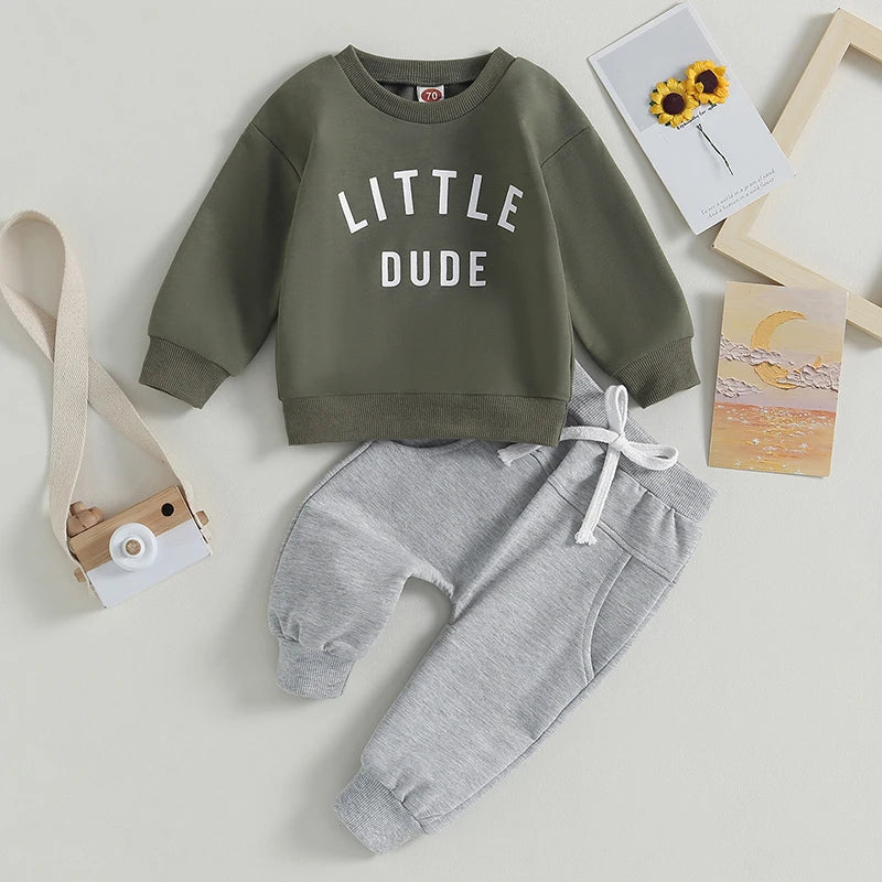 Citgeett Autumn Toddler Boys Letter Print Sweatshirt Set
