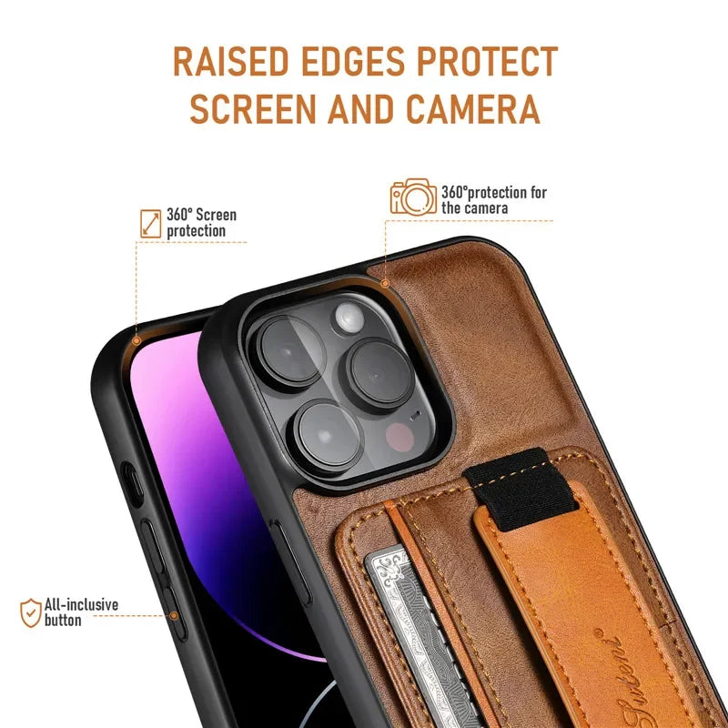 Casespace Luxury Wallet Wrist Strap Leather Case for iPhone