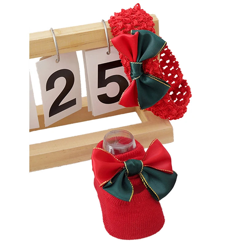 Guangdong Christmas Baby Girl Non Slip Socks With Grips Bow
