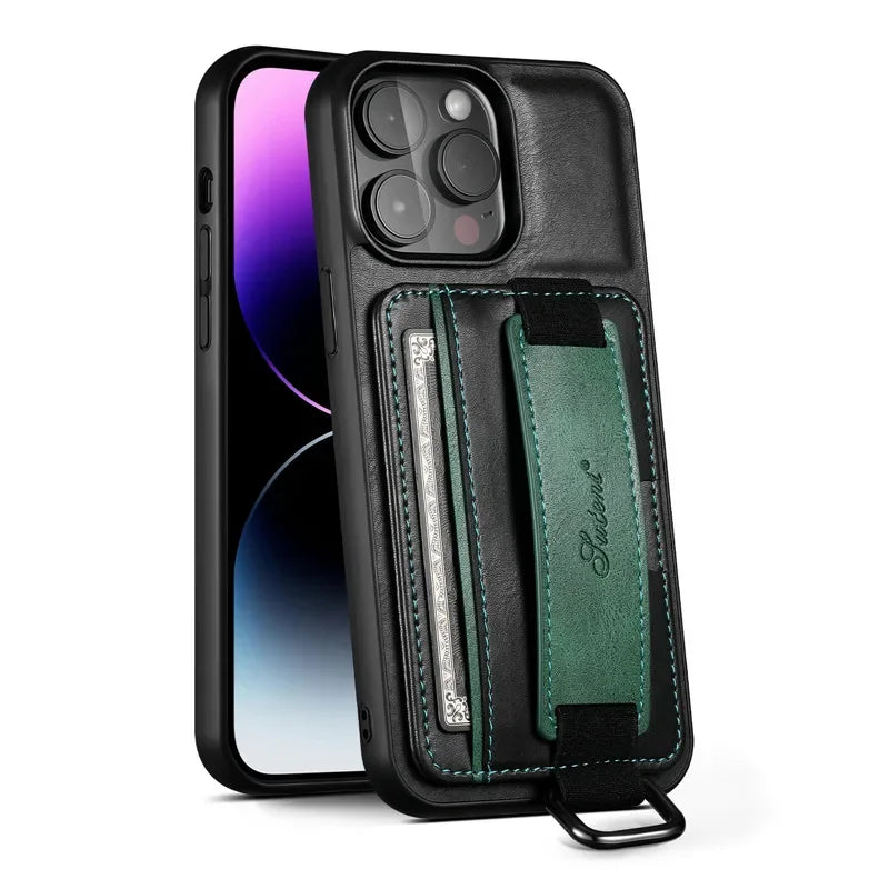Casespace Luxury Wallet Wrist Strap Leather Case for iPhone