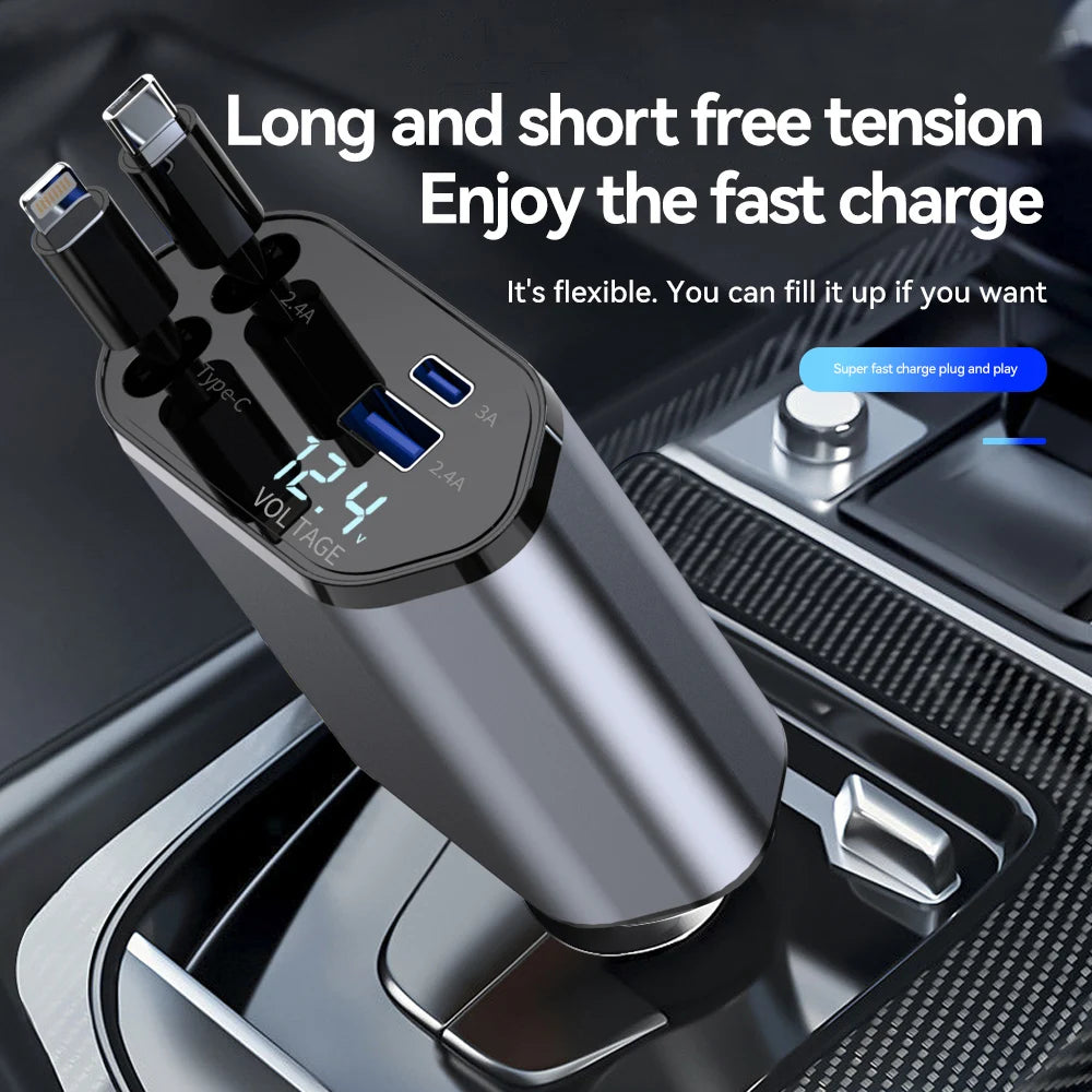 Firsting 120W 4 in 1 Car Charger USB Type C Adapter