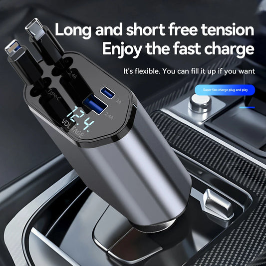 Firsting 120W 4 in 1 Car Charger USB Type C Adapter