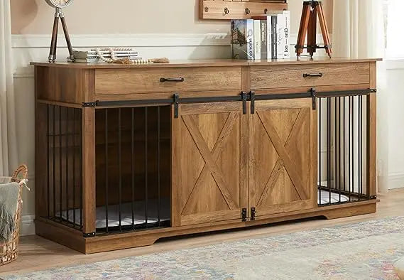 Double Dog Kennel Wooden Furniture Style Crate