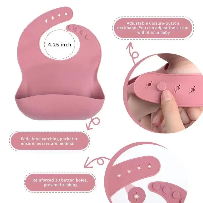 Silicone Baby Feeding Set With Bowl Plate Bib Spoon Fork