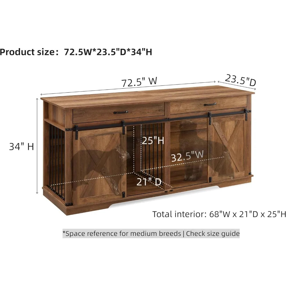 Double Dog Kennel Wooden Furniture Style Crate