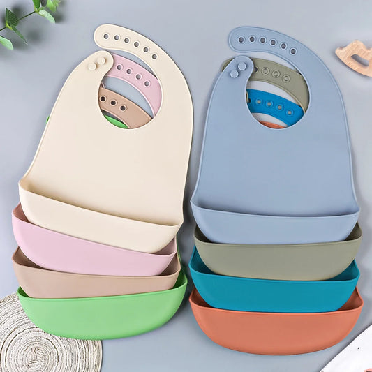 3pcs Waterproof Baby Bibs Soft Silicone Feeding Set