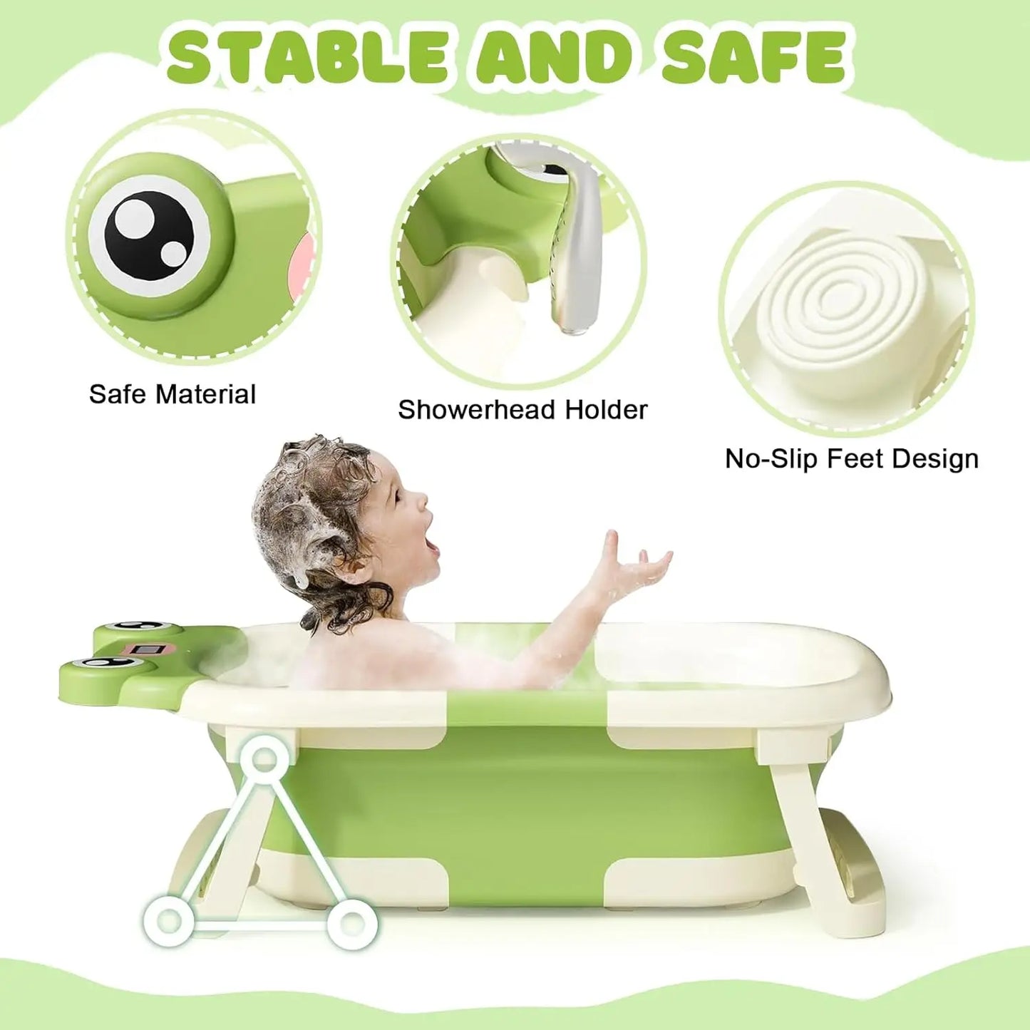 Baby Bath Tub with Bath Cushion and Thermometer