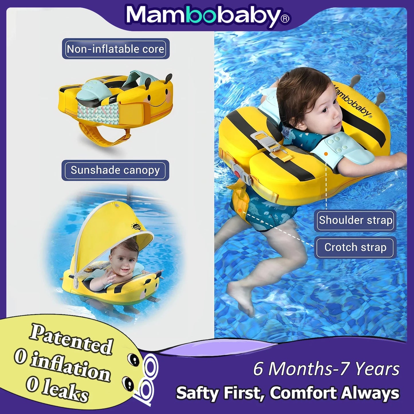 Mambobaby Baby Float With Sunshade And Safe Crotch Strap