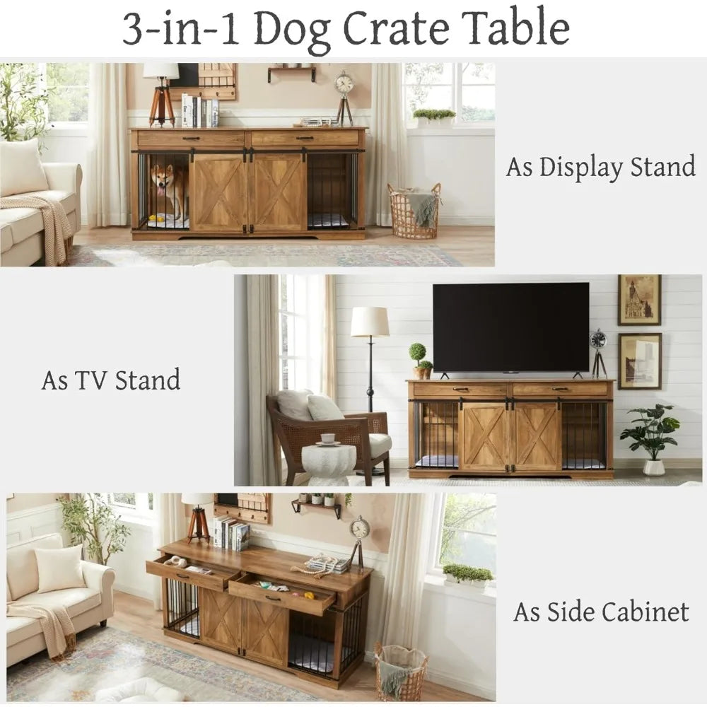 Double Dog Kennel Wooden Furniture Style Crate