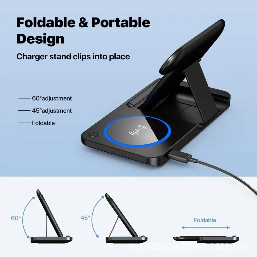 30W LED Fast Wireless Charger Stand 3 In 1 Foldable Dock