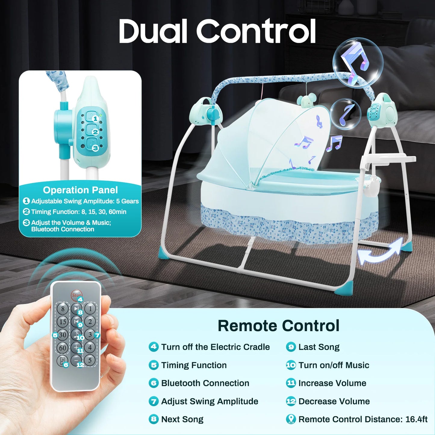 Hign Concerned Cradle Swing Bed Auto Rocking 5 Speed