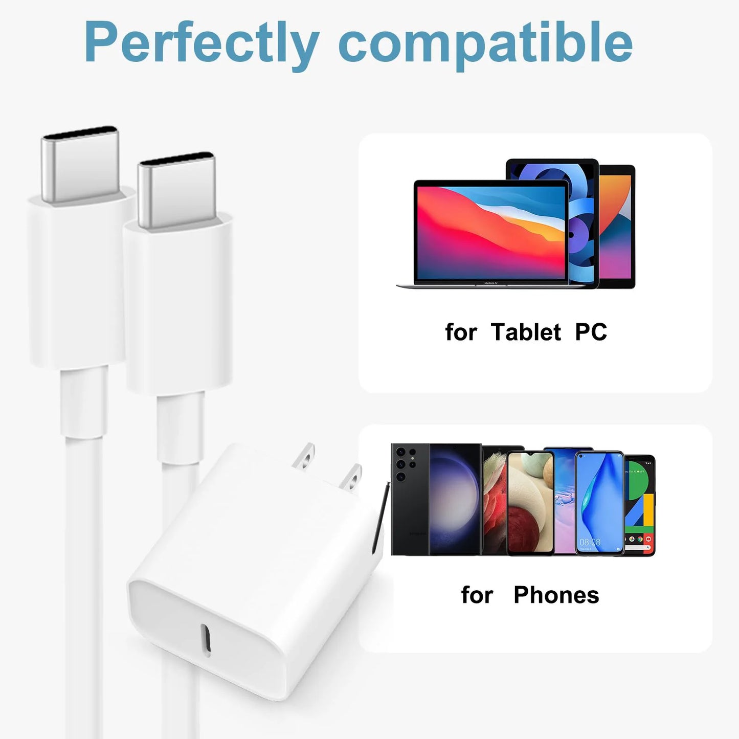 PD 30W USB C Charger With C To C Cable Pack For Android