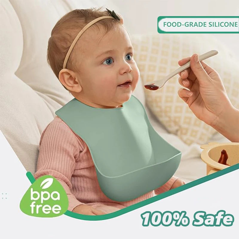 Baby Silicone Bib Adjustable Waterproof Feeding Bib