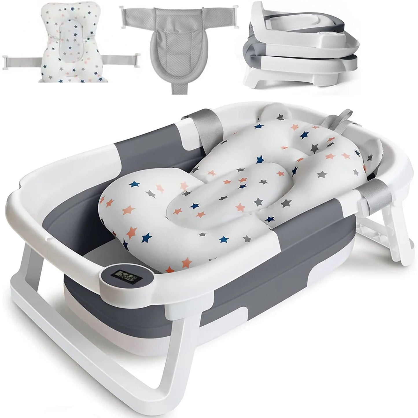 Baby Bath Tub with Bath Cushion and Thermometer