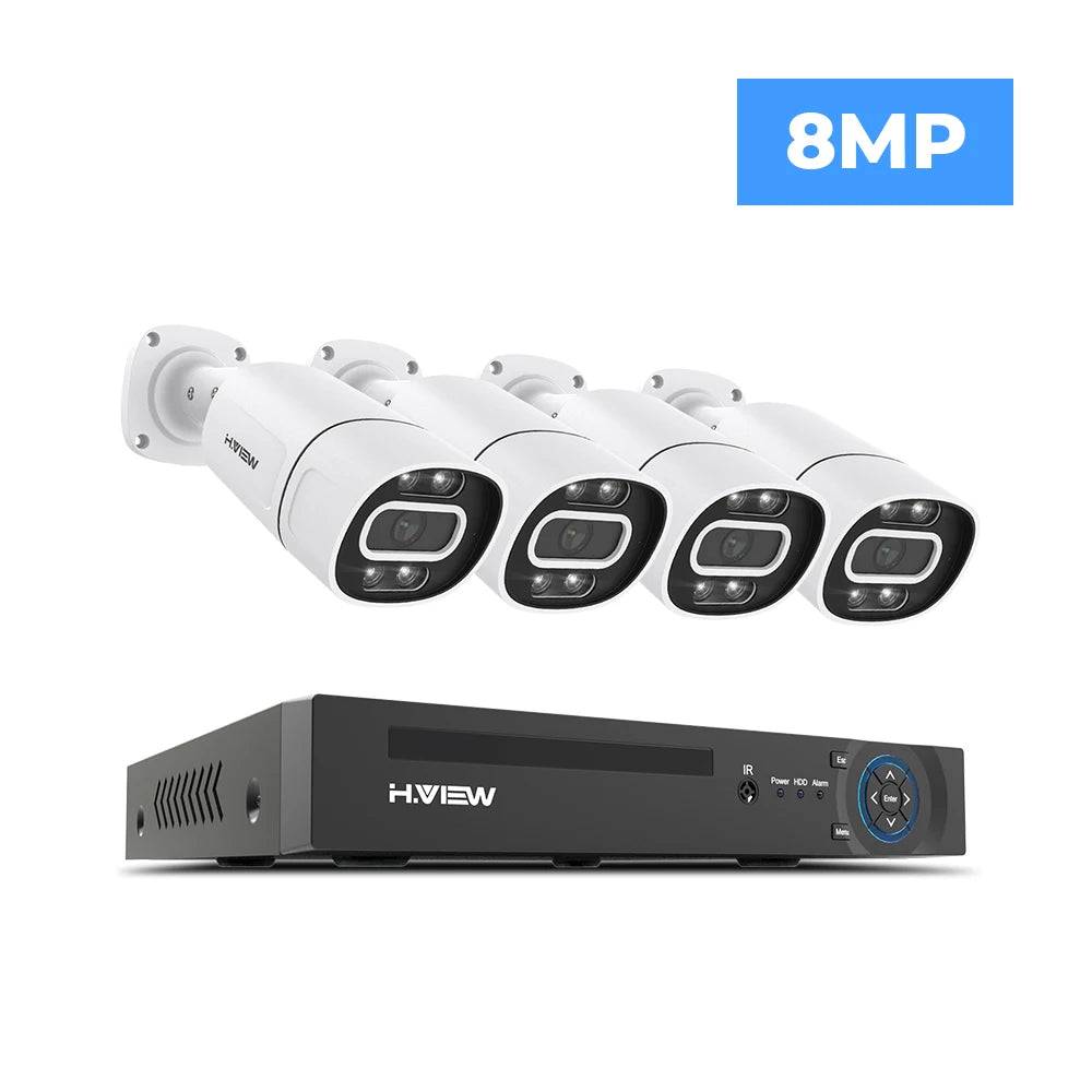 H.VIEW 4K 5MP 8MP PoE CCTV Security Camera System Kit
