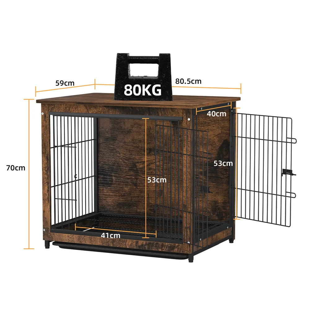 BORWARTH Elevated Wooden Dog Crate End Table With Double Door And Removable Tray