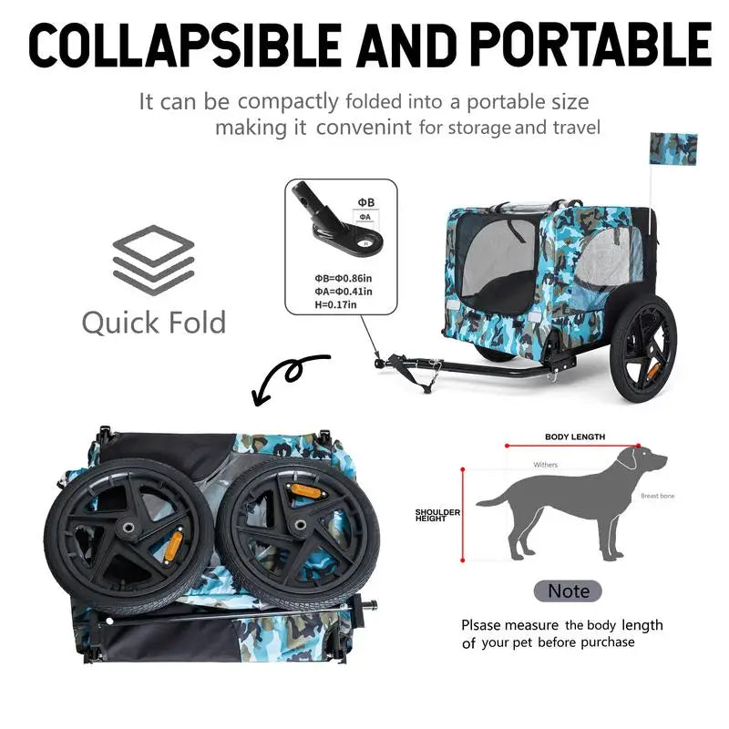 Heavy Duty Collapsible Pet Bike Trailer With All Terrain Wheels