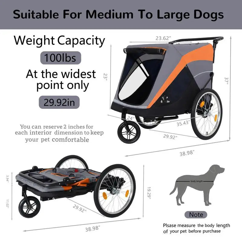 2 In 1 Pet Trailer And Stroller With Detachable Hitch