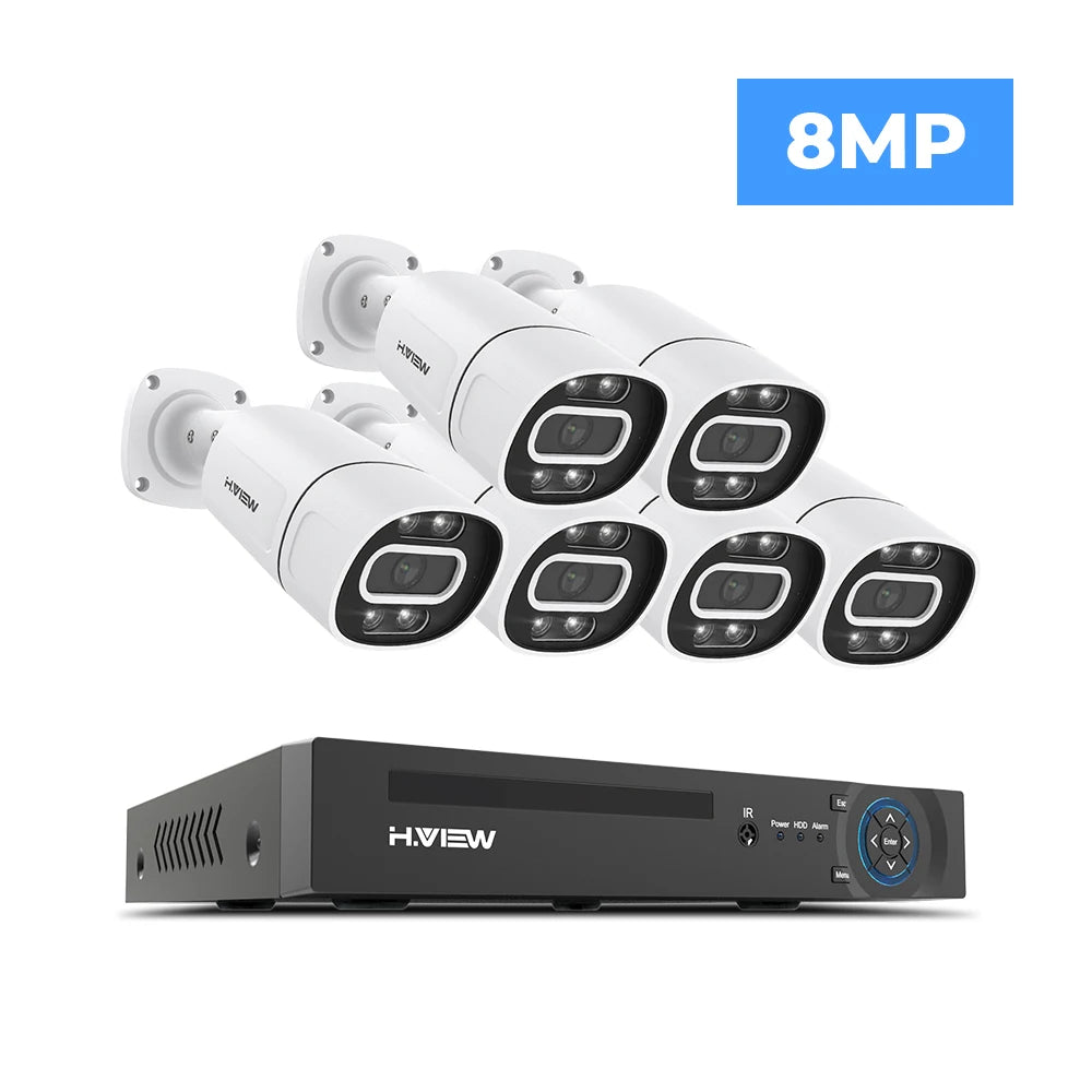 H.VIEW 4K 5MP 8MP PoE CCTV Security Camera System Kit