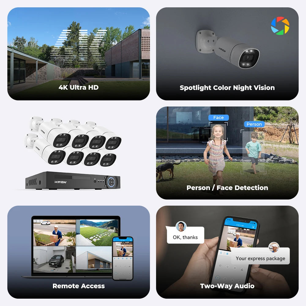 H.VIEW 4K 5MP 8MP PoE CCTV Security Camera System Kit