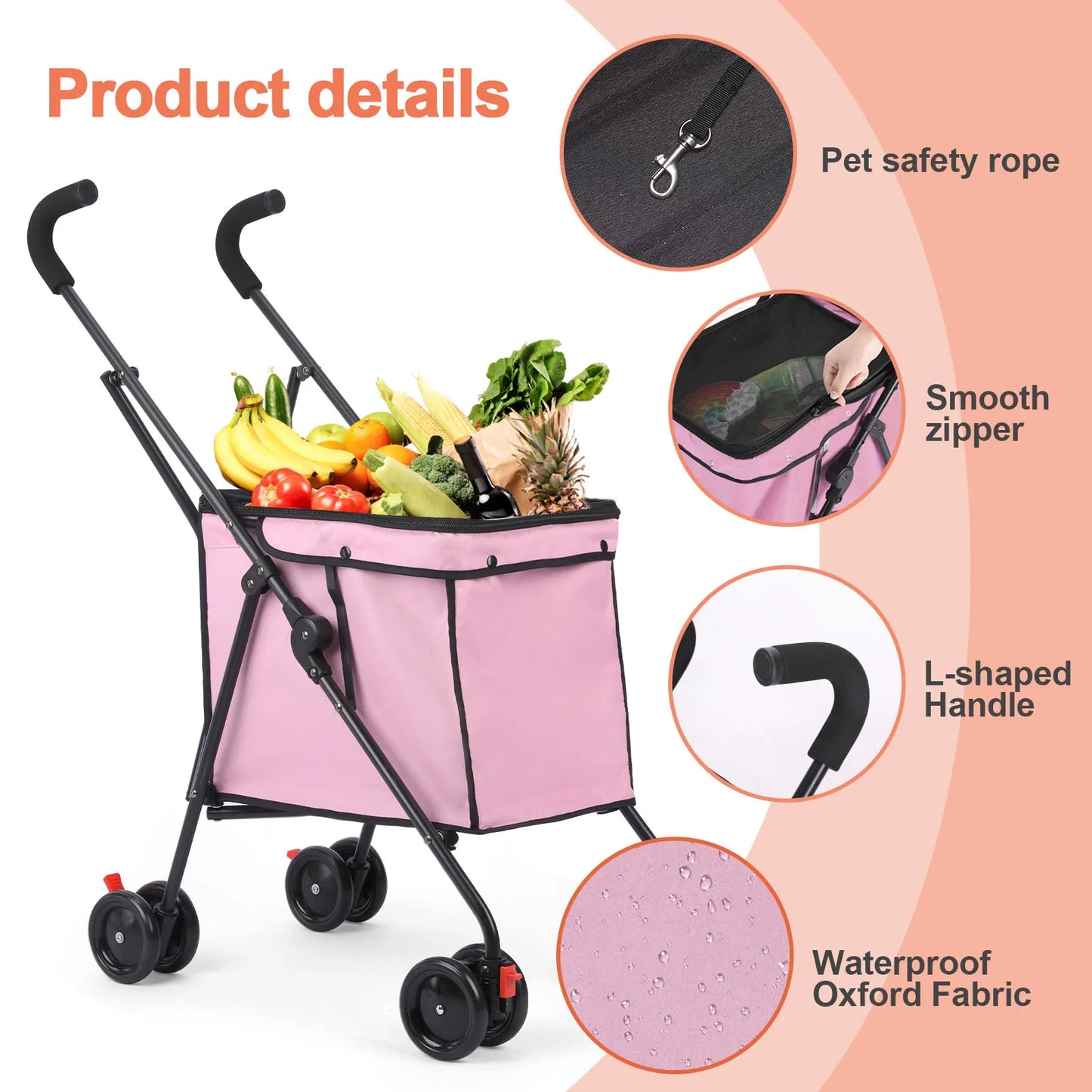 Wedyvko Shopping Trolley Dog Stroller 33lbs Four Wheel Cart