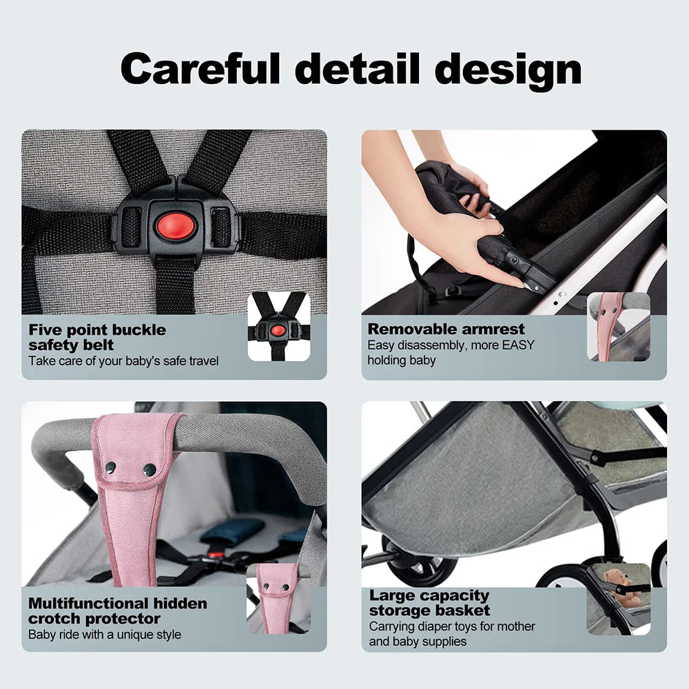 Lightweight Baby Stroller For Travel With 5 Point Harness